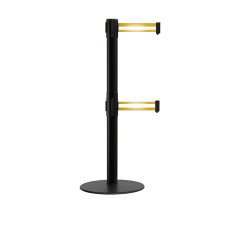 MONTOUR LINE Stanchion Dual Belt Barrier Flat Base Black Post 13ft. Y Ref. Belt MX630D-BK-YRH-130